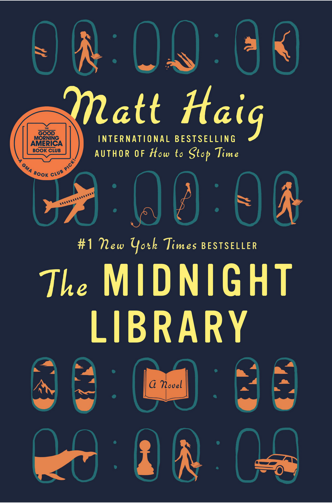 Book cover with title 'The Midnight Library by Matt Haig'