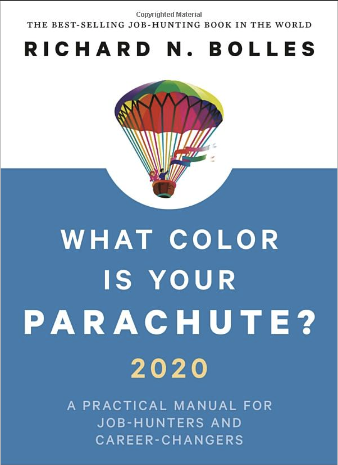 Book cover with a parachute and title 'What Color Is Your Parachute? by Richard N. Bolles'