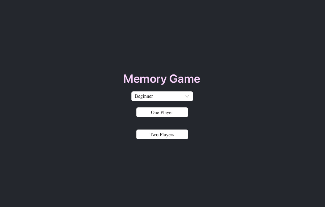 Memory Game home page